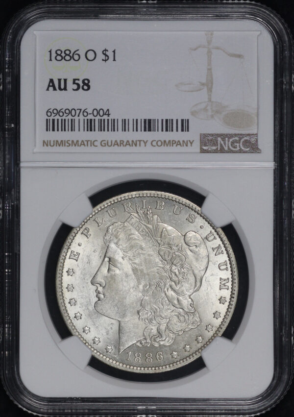 Obverse of this 1886-O Morgan Dollar NGC AU-58