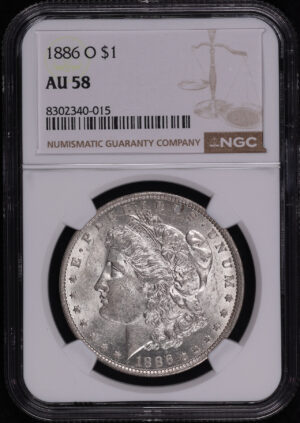 Obverse of this 1886-O Morgan Dollar NGC AU-58