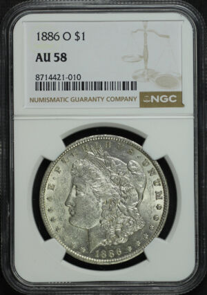 Obverse of this 1886-O Morgan Dollar NGC AU-58