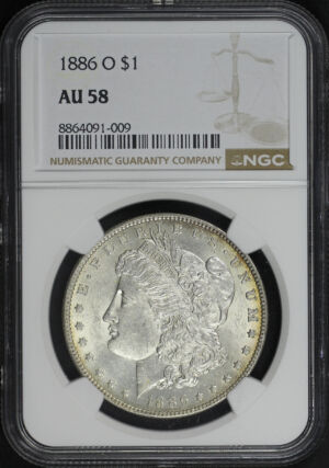 Obverse of this 1886-O Morgan Dollar NGC AU-58