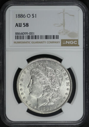 Obverse of this 1886-O Morgan Dollar NGC AU-58