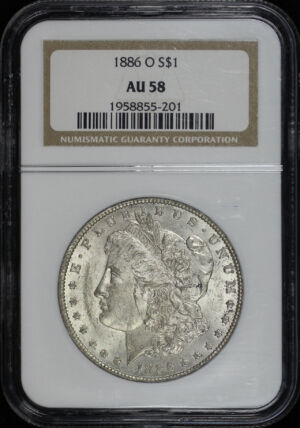 Obverse of this 1886-O Morgan Dollar NGC AU-58