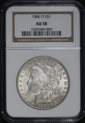 Obverse of this 1886-O Morgan Dollar NGC AU-58