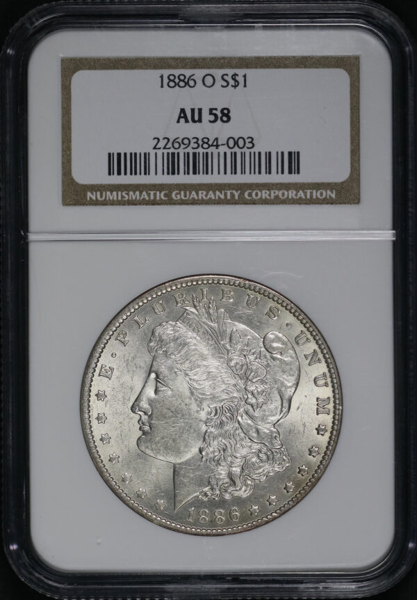 Obverse of this 1886-O Morgan Dollar NGC AU-58
