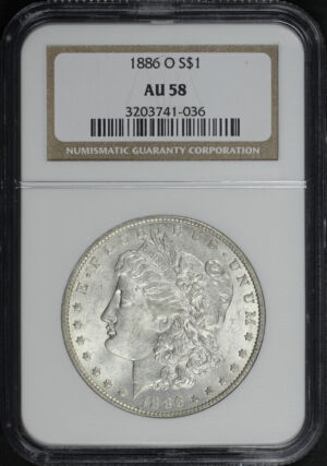 Obverse of this 1886-O Morgan Dollar NGC AU-58
