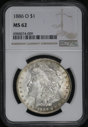 Obverse of this 1886-O Morgan Dollar NGC MS-62