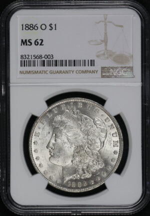 Obverse of this 1886-O Morgan Dollar NGC MS-62