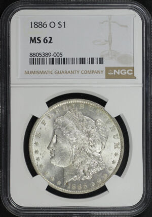 Obverse of this 1886-O Morgan Dollar NGC MS-62