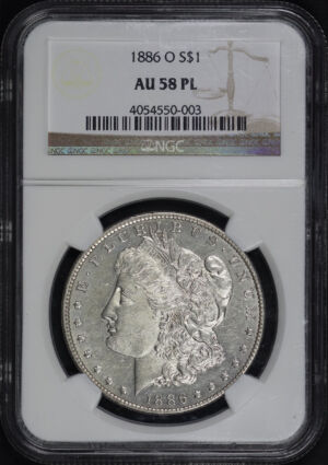 Obverse of this 1886-O Morgan Dollar NGC AU-58 PL