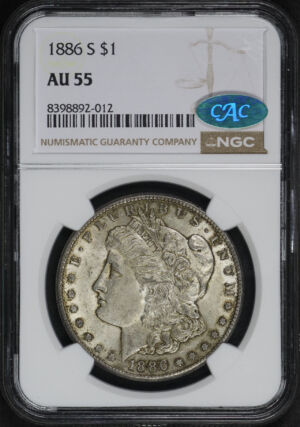 Obverse of this 1886-S Morgan Dollar NGC AU-55 CAC