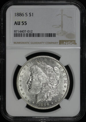 Obverse of this 1886-S Morgan Dollar NGC AU-55