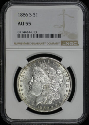 Obverse of this 1886-S Morgan Dollar NGC AU-55