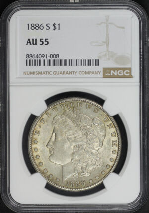 Obverse of this 1886-S Morgan Dollar NGC AU-55