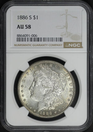 Obverse of this 1886-S Morgan Dollar NGC AU-58