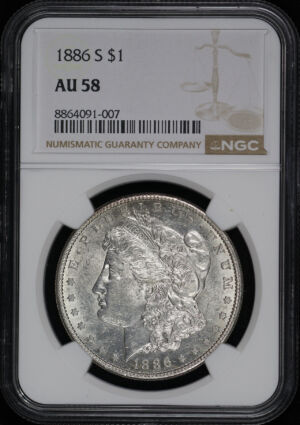 Obverse of this 1886-S Morgan Dollar NGC AU-58