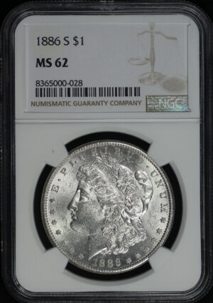 Obverse of this 1886-S Morgan Dollar NGC MS-62