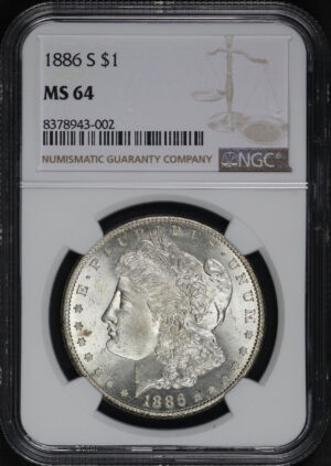 Obverse of this 1886-S Morgan Dollar NGC MS-64