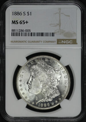 Obverse of this 1886-S Morgan Dollar NGC MS-65+