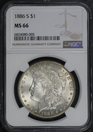 Obverse of this 1886-S Morgan Dollar NGC MS-66