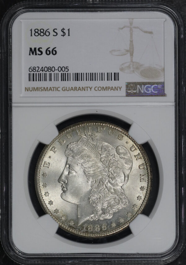 Obverse of this 1886-S Morgan Dollar NGC MS-66