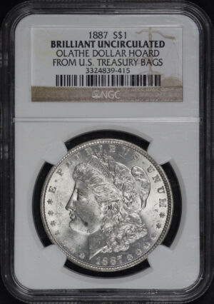 Obverse of this 1887 Morgan Dollar NGC UNC- Olathe Dollar Hoard From U.S. Treasury Bags