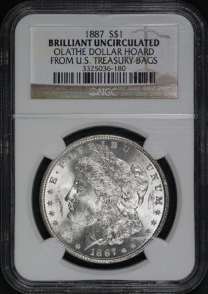 Obverse of this 1887 Morgan Dollar NGC UNC-Olathe Dollar Hoard From U.S. Treasury Bags