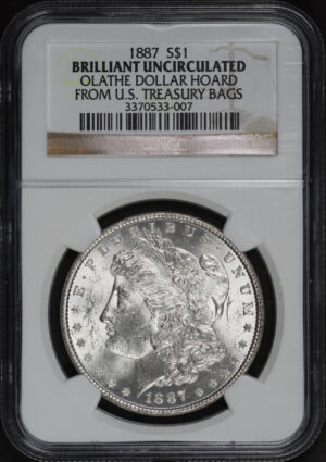 Obverse of this 1887 Morgan Dollar NGC UNC- Olathe Dollar Hoard From U.S. Treasury Bags