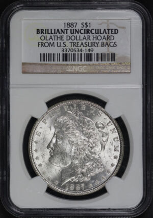 Obverse of this 1887 Morgan Dollar NGC UNC-Olathe Dollar Hoard From U.S. Treasury Bags