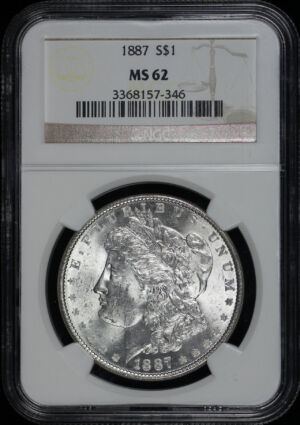 Obverse of this 1887 Morgan Dollar NGC MS-62