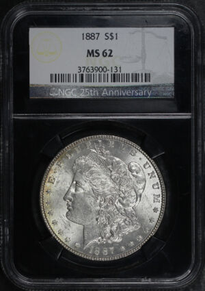 Obverse of this 1887 Morgan Dollar NGC MS-62