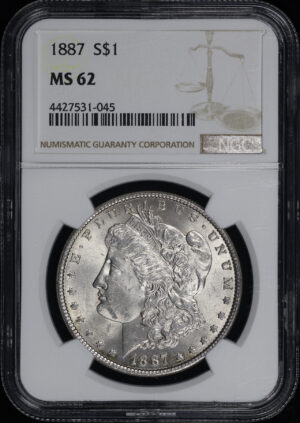 Obverse of this 1887 Morgan Dollar NGC MS-62