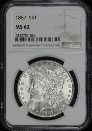 Obverse of this 1887 Morgan Dollar NGC MS-62