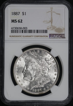 Obverse of this 1887 Morgan Dollar NGC MS-62