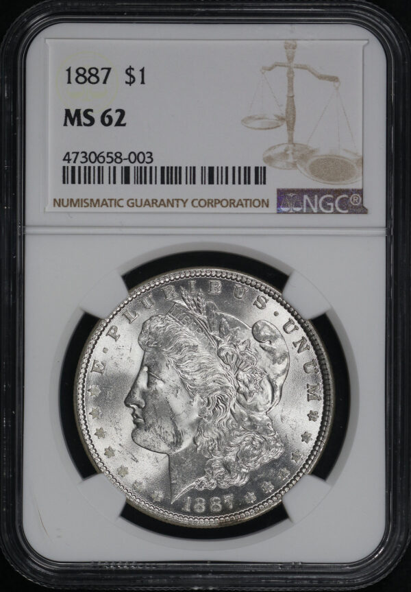 Obverse of this 1887 Morgan Dollar NGC MS-62