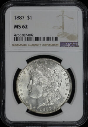 Obverse of this 1887 Morgan Dollar NGC MS-62