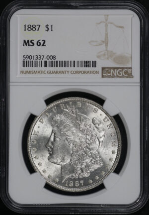 Obverse of this 1887 Morgan Dollar NGC MS-62