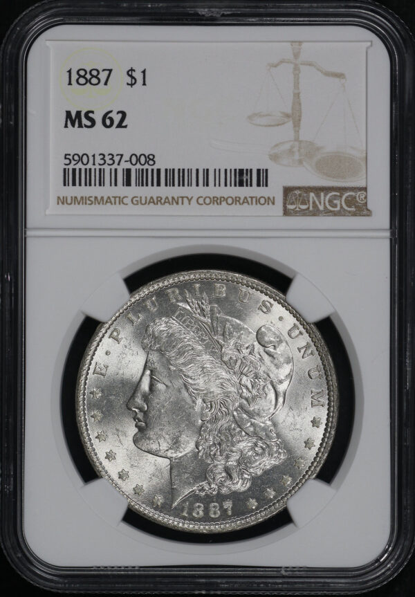 Obverse of this 1887 Morgan Dollar NGC MS-62