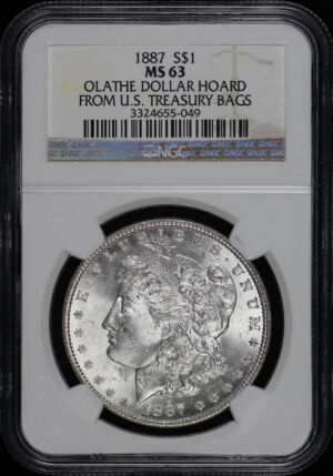 Obverse of this 1887 Morgan Dollar NGC MS-63 Olathe Dollar Hoard From U.S. Treasury Bags