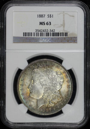 Obverse of this 1887 Morgan Dollar NGC MS-63