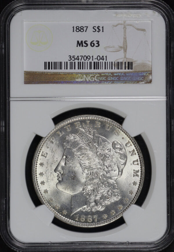 Obverse of this 1887 Morgan Dollar NGC MS-63