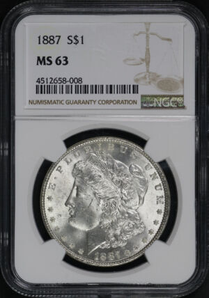 Obverse of this 1887 Morgan Dollar NGC MS-63