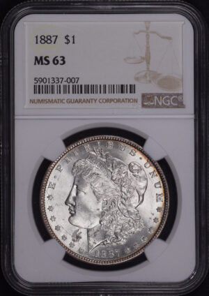 Obverse of this 1887 Morgan Dollar NGC MS-63