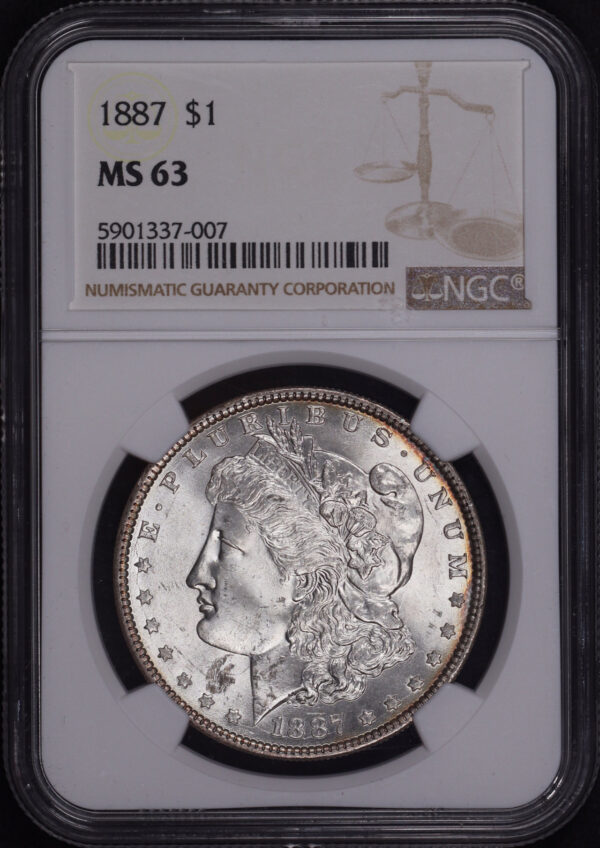 Obverse of this 1887 Morgan Dollar NGC MS-63