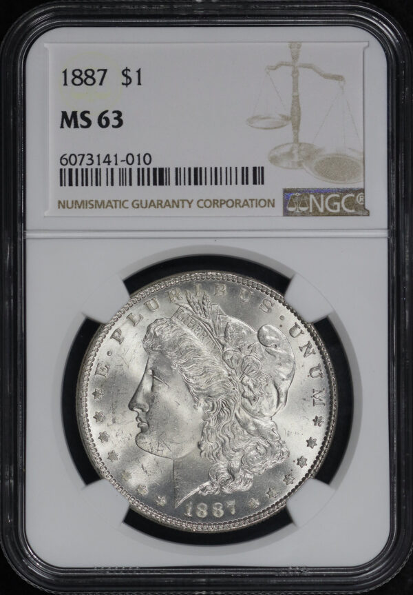 Obverse of this 1887 Morgan Dollar NGC MS-63