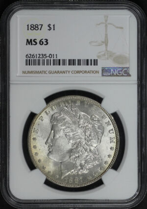 Obverse of this 1887 Morgan Dollar NGC MS-63