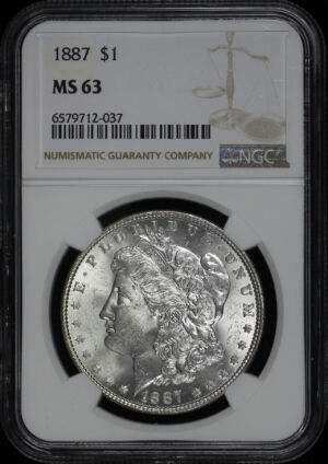 Obverse of this 1887 Morgan Dollar NGC MS-63
