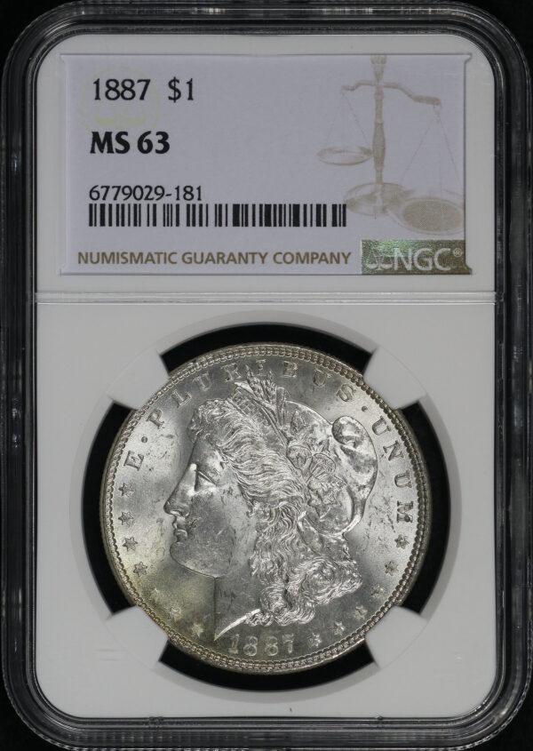 Obverse of this 1887 Morgan Dollar NGC MS-63