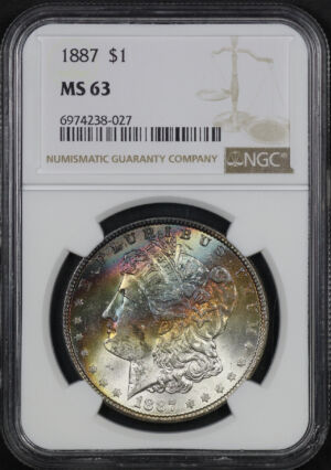 Obverse of this 1887 Morgan Dollar NGC MS-63 Rainbow Toning