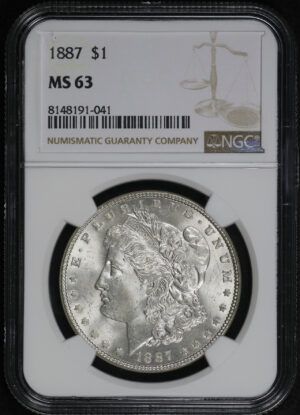 Obverse of this 1887 Morgan Dollar NGC MS-63