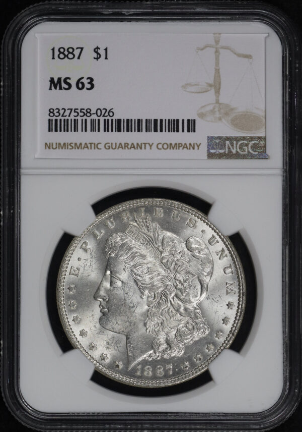 Obverse of this 1887 Morgan Dollar NGC MS-63